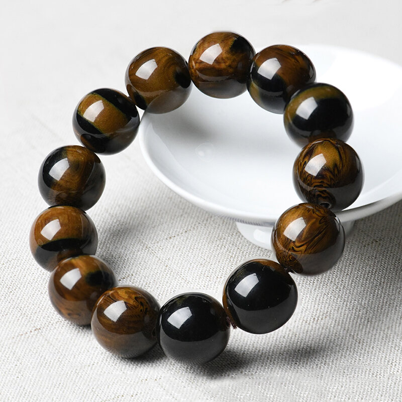 Natural Myanmar Amber round Beads Bracelet Original Stone Cave Beeswax Demon Flower Root Amber Bracelet Pinkle Buddha Beads Hand Jewelry Men and Women
