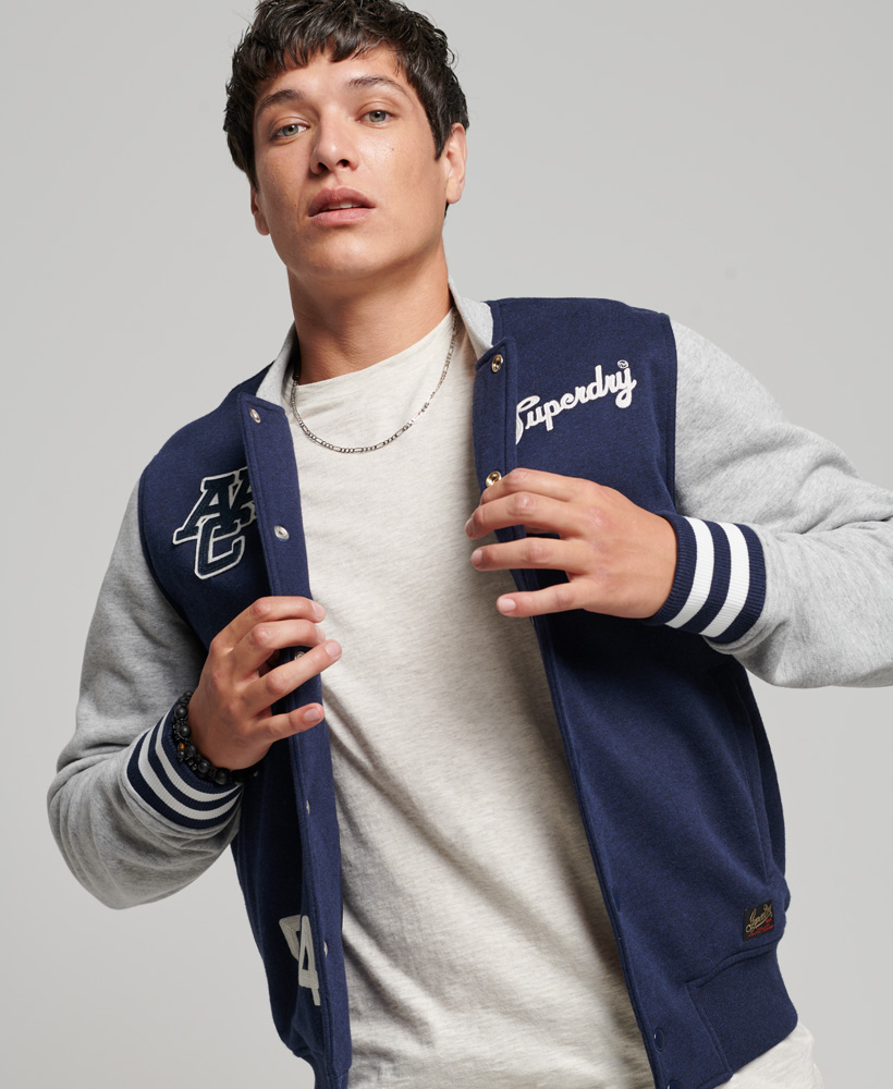 Superdry Vintage Collegiate Bomber Jacket - Rich Navy Marl/Athletic Grey Marl
