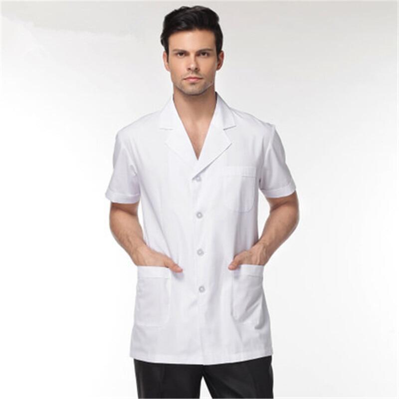 Men White Medical Coat Clothing Medical Services Uniform Nurse Clothing Short-Sleeve Polyester Protect Lab Coats Cloth