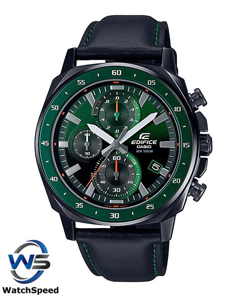 *Original*Casio Edifice EFV-600CL-3A Standard Chronograph Black Leather Strap Watches For Men