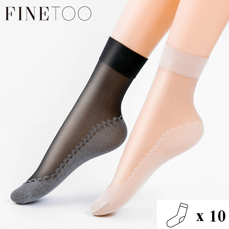 FINETOO 10 Pairs Cotton Bottom Stockings Breathable Antiskid Summer Women's Short Stockings Thin Spring Summer Durable Steel Stockings 114