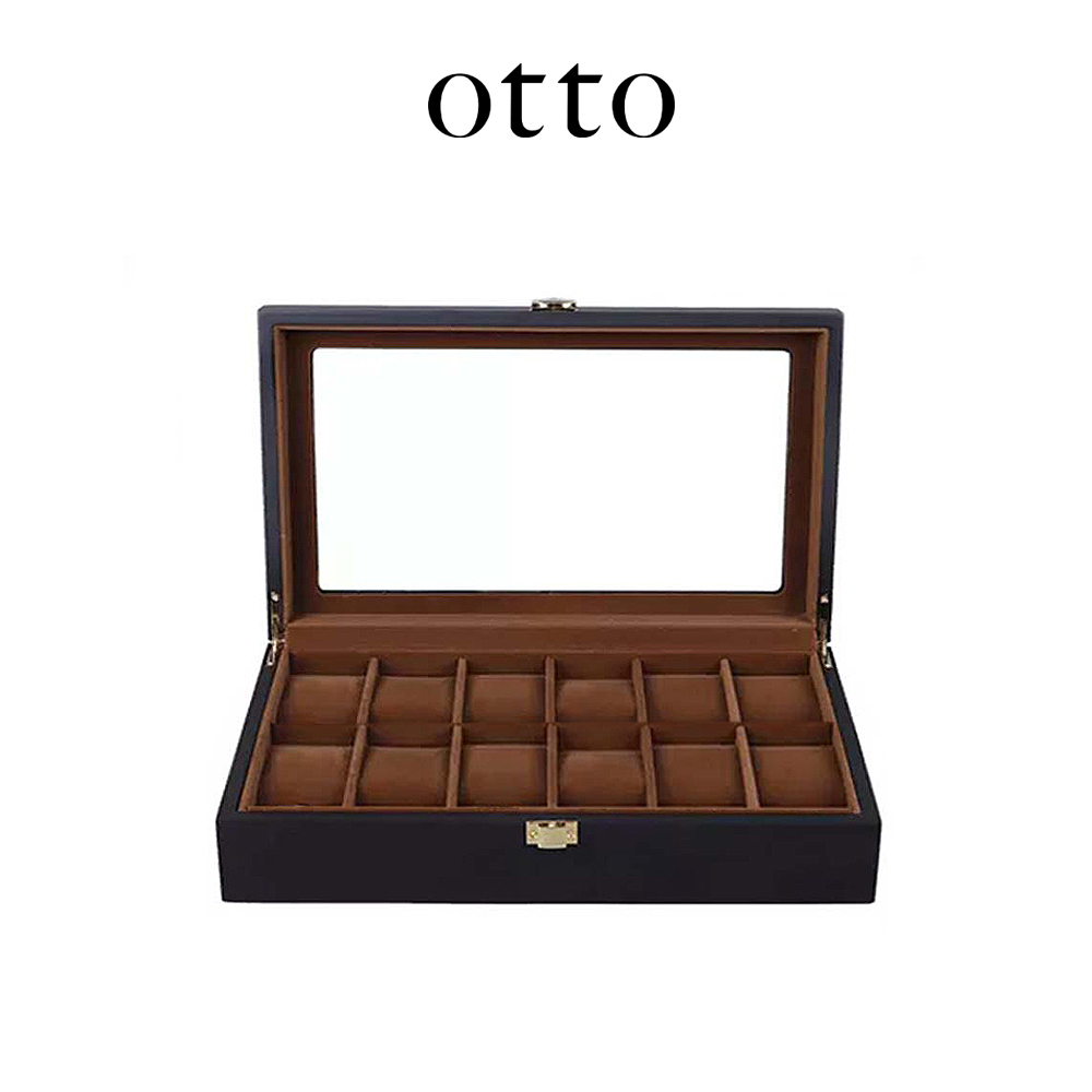 OTTO 12 Slots Watch Storage Case in Wooden Matt Black Watch Box For Quartz Watch