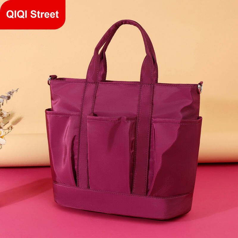 nylon cloth tote bag, Large cloth bag hand bag, solid color versatile multi-pocket Oxford cloth mother bag, work bag, Korean simple literary shoulder bag, handbag, messenger bag