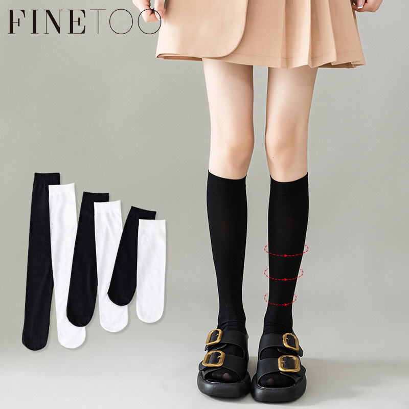 FINETOO 2 pairs  Lolita Sexy Women‘s Silk Stockings Velvet For Ladies Black White Summer Autumn Winter Socks Girls High Compression Socks