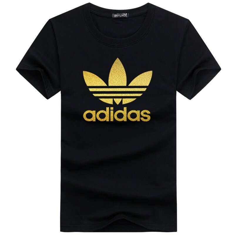 Men Fashion T-shirt Crew Ne Sports Short Sleeve Top with Golden Classic Clover Logo Print Pattern