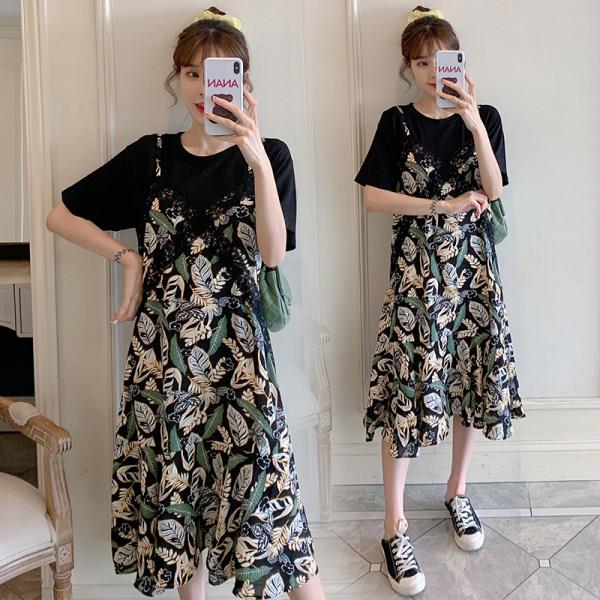 ¤✴ Fat sister's fake two-piece dress plus size women's summer new Korean version loose slimming chiffon skirt