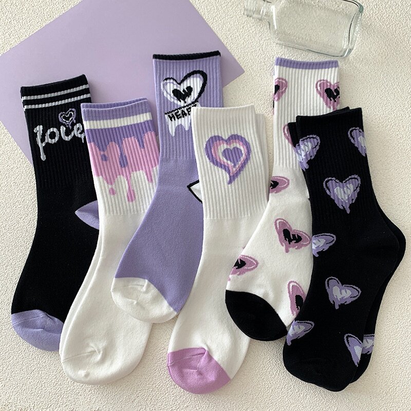 Purple socks women mid socks ins Fashion Korean Versatile cute Japanese women sports high collar socks