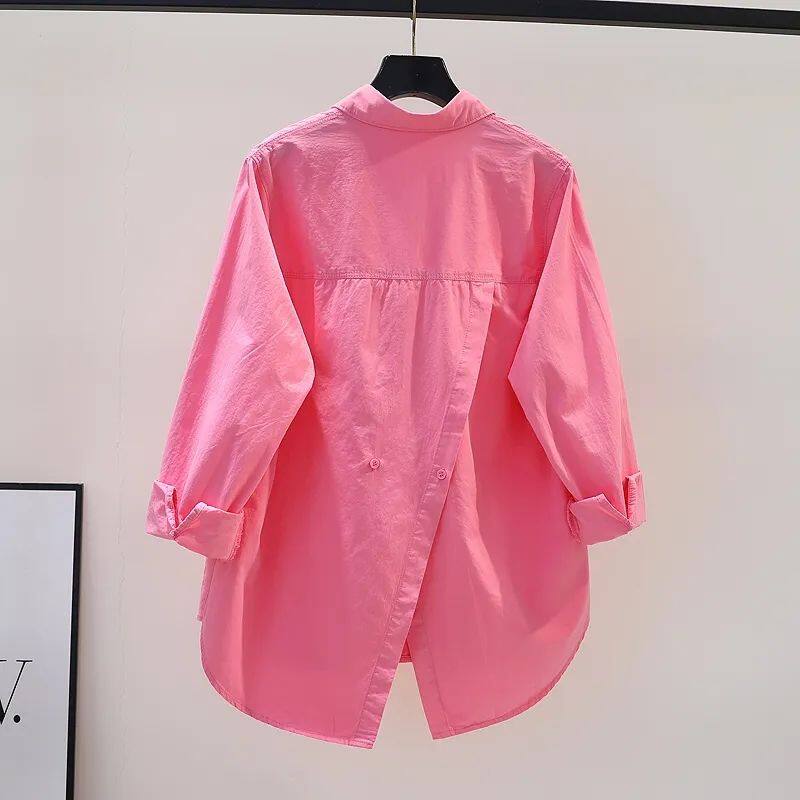 Design Sense Back Split Rose Pink Shirt Women Loose Long-sleeved Shirt 2023 Spring Versatile Cardigan Top