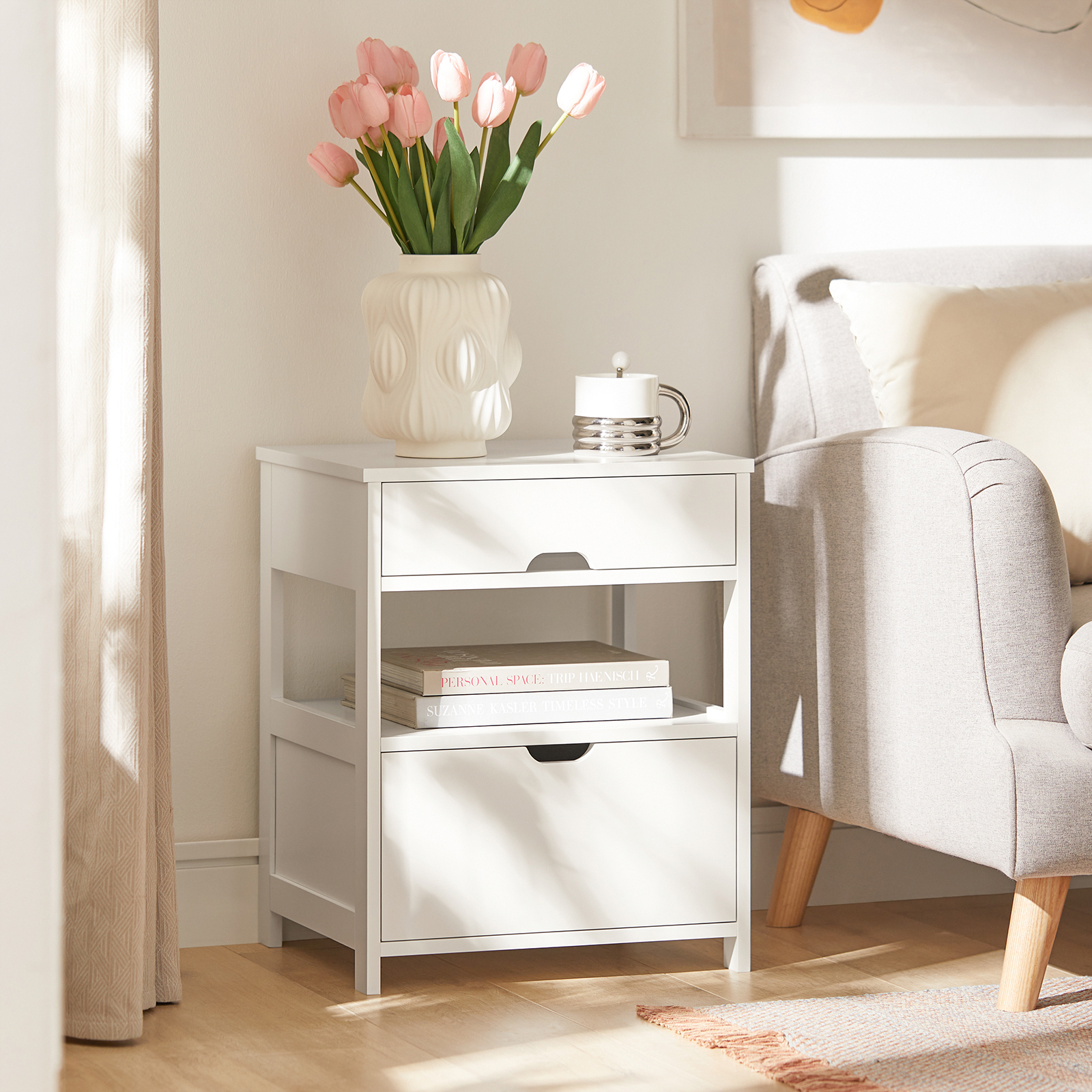 (SG STOCK)SoBuy® FRG258-W /SCH Home Wood Beside Table, Side Table, End Table with 2 Drawers,White,Black