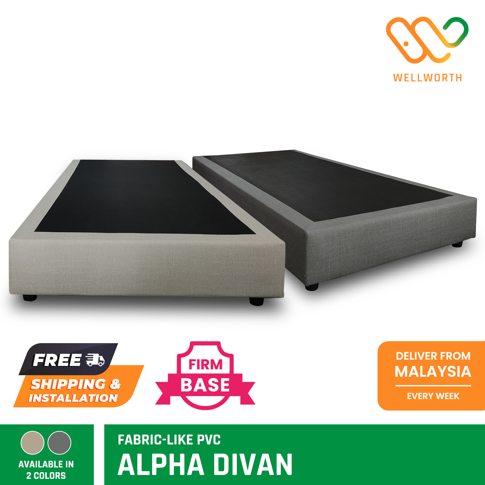 ALPHA Divan, Fabric-Like PVC, Easy to Clean Firm Base, Available Sizes (King, Queen, Super Single, Single)