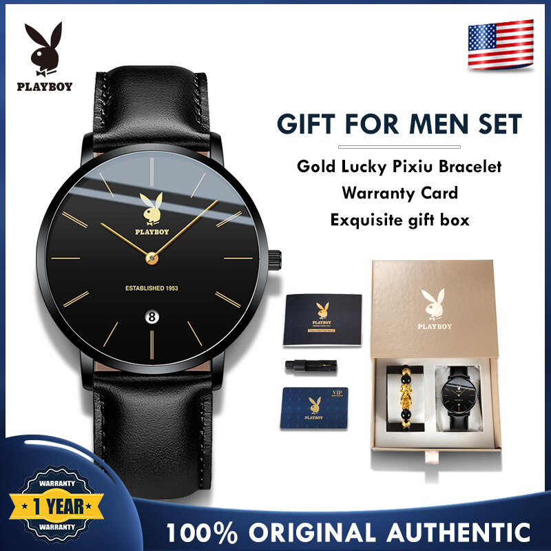 Top PLAYBOY Wacth for men Water proof sale Original Japan Imported Quartz Movement Gift for men Set with Box Bracelet Set