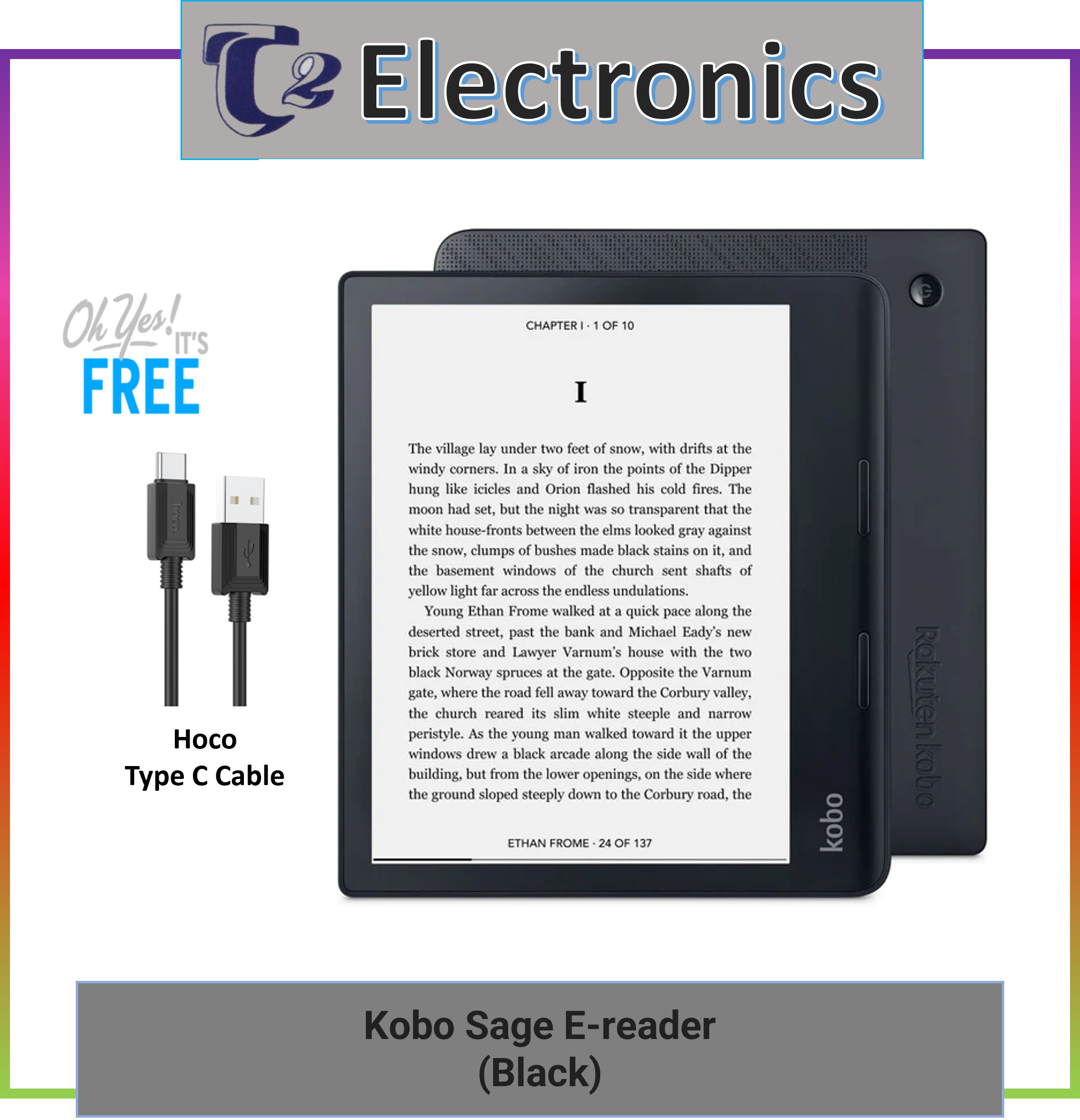 [eReader] Kobo Sage **Free Hoco Cable** - 8" HD Flush E Ink Carta display with ComfortLight PRO - T2 Electronics