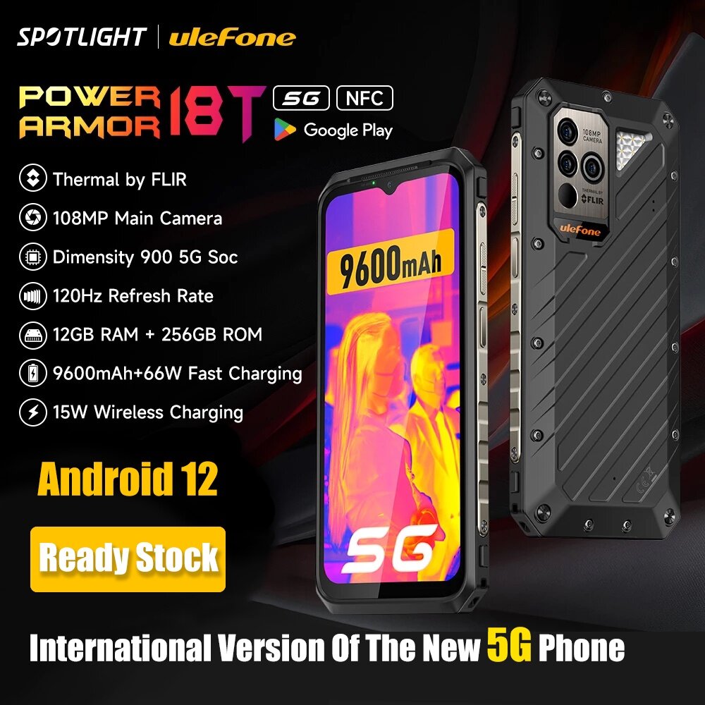 【Official store】Original And New Ulefone Power Armor 18T Rugged Phone Thermal Imaging Camera FLIR® Dimensity 900 5G 9600mAh 66W
