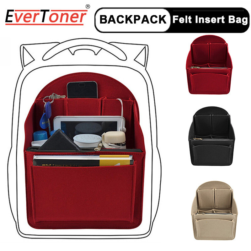 EverToner Backpack Insert Storage Bags Travel Organizer Felt Bag Insert Cosmetic Bag with Multi-Pockets Student Backpack Liner Bag