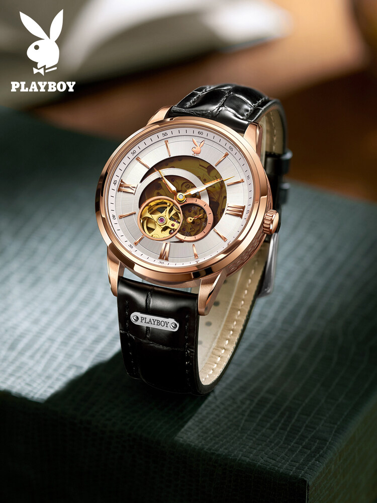 PLAYBOY Import Movement Automatic Mechanical Watch For Men 2021 New USA Brand Fashion Casual  Leather Strap Watch Waterproof