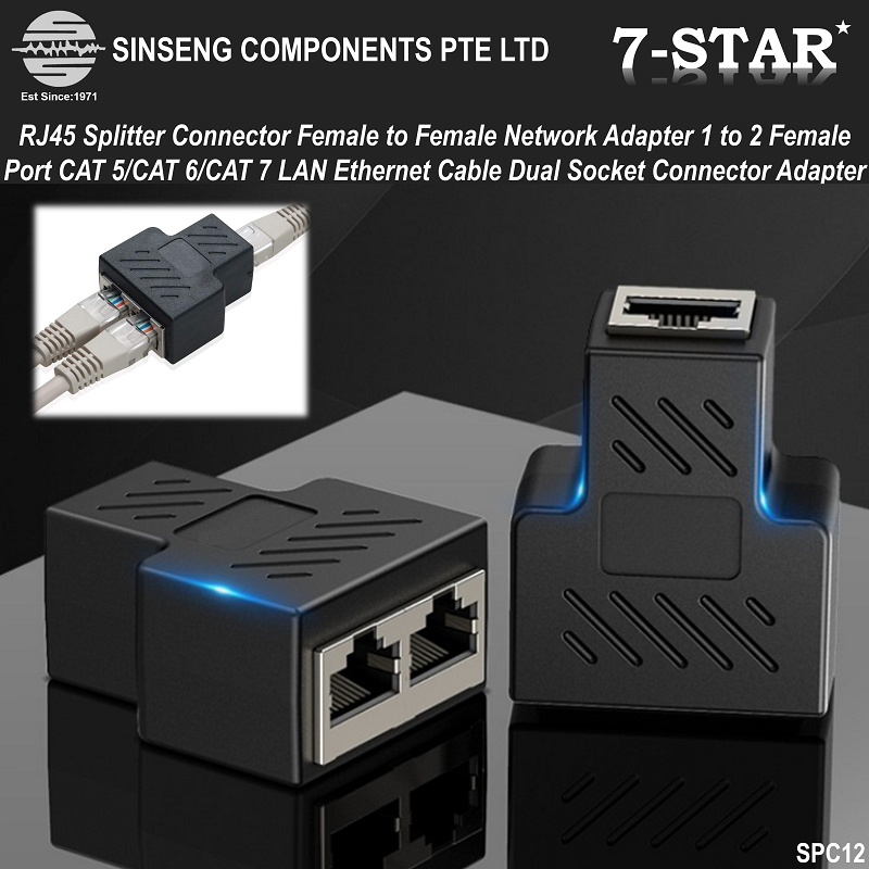 1PC RJ45 Splitter Connector Female to Female Network Adapter 1 to 2 Female Port CAT 5/CAT 6/CAT 7 LAN Ethernet Cable Dual Socket Connector Adapter (Black)