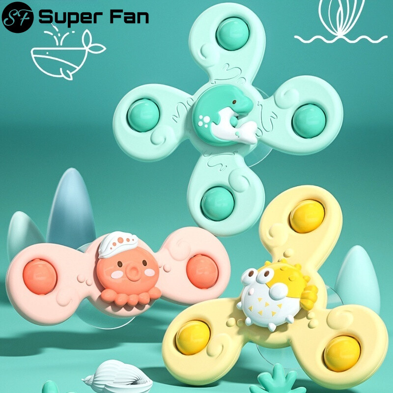 (Super Fan) Suction Cup Spinning Toy Baby Bath Toy Fun Dining Table and Chair Children's Fingertip Spinning Top