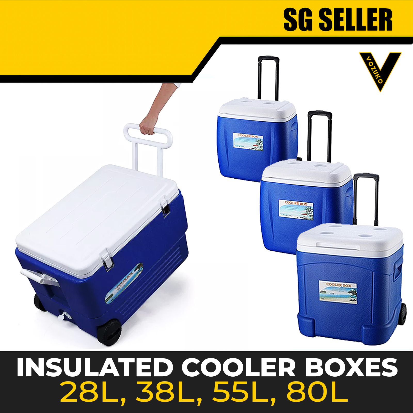 [SG SELLER] COOLER BOX WITH ROLLER WHEELS PERFECT FOR AN OUTDOOR GET AWAY AVAILABLE IN 28L, 38L, 55L AND 80L