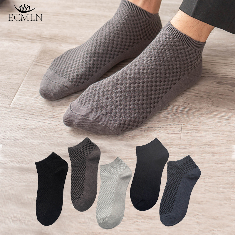 ECMLN Men Bamboo Fibre Socks Silicone Stripe Inside Non-slip Heel Grip Low Cut Socks Unisex Work Ankle Socket