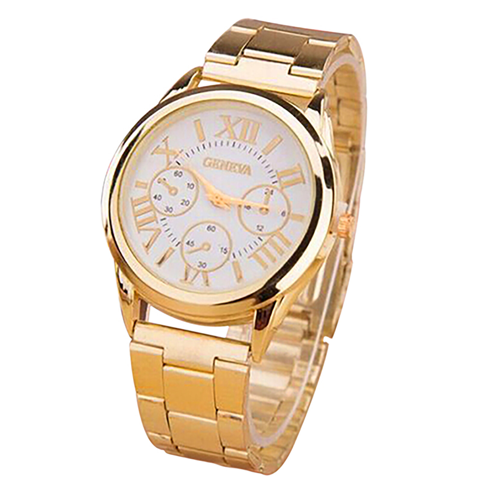 WOCO MALL Fashion Women Luxury Roman Numerals Golden Tone Quartz Analog Wrist Watch