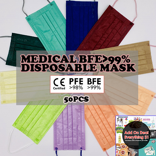 Medical Mask BFE.99% Adult 3plys Disposable Mask 50pcs/box