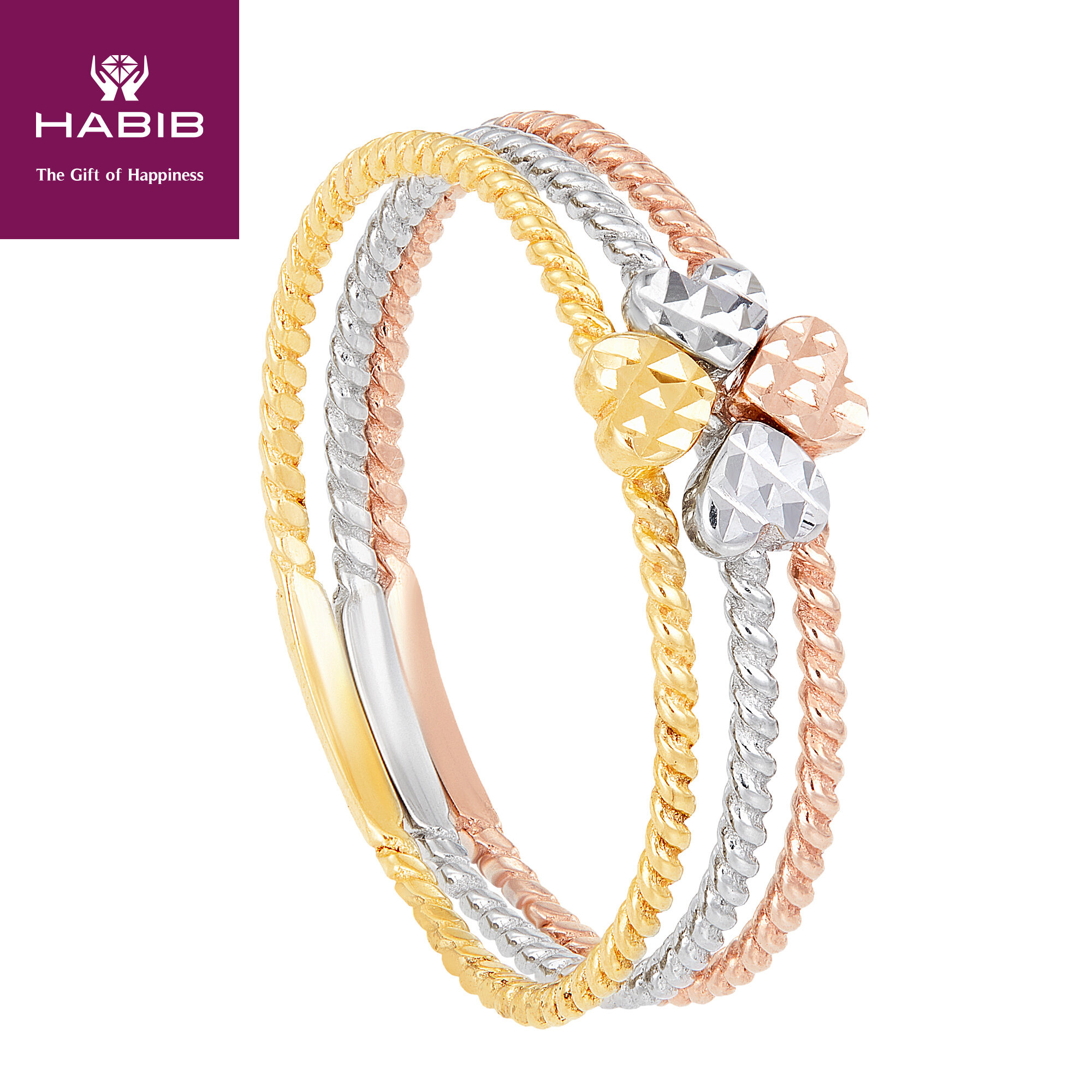 HABIB Oro Italia Strato Clover Tricolour Gold Ring, 916 Gold