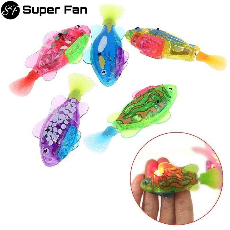 （Super Fan) Flash Swimming Electronic Fish Pet Bath Toys Battery Powered Swim Robotic for Children Kids Bathtub Fishing Tank Decoration Gift