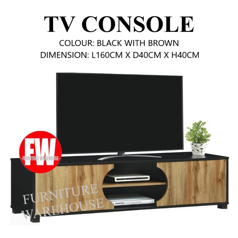 TV CONSOLE / TV CABINET / TV RACK (BLACK WITH BROWN COLOUR)