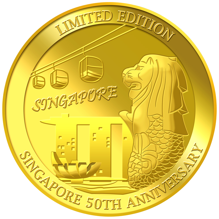 Puregold SINGAPORE COMMEMORATIVE COLLECTION SG50 Anniversary 5G Singapore Merlion Cable Car Gold Medallion 999.9
