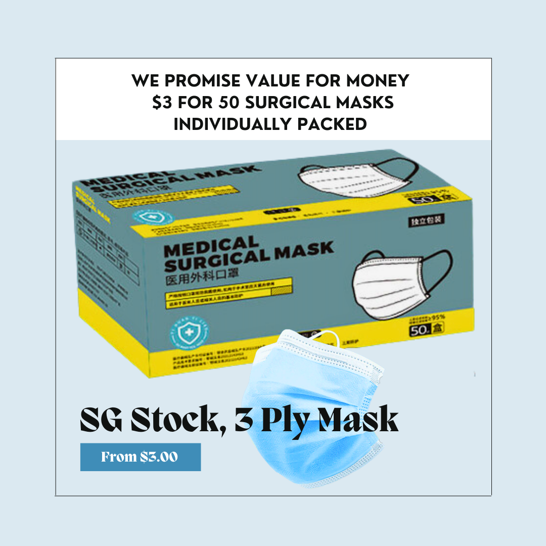 SG Ready Stock  Individually Packed 4 layered Surgical Medical Mask, 50 Masks in 1 Box, BFE 95%, Blue